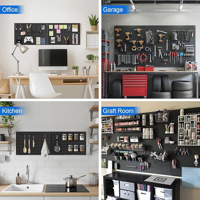 Peg Board, 3 Pack Metal Pegboard Panels Black Pegboards Wall Organizer