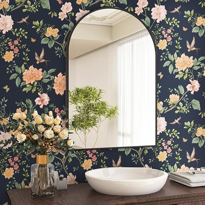 Froluya Dark Blue Floral Peel and Stick Wallpaper Vintage Floral Contact Paper
