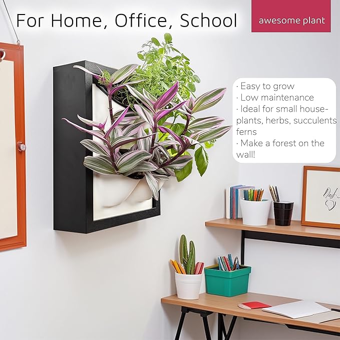 Wall Garden 4 Vertical Wall Planter, 4 Pots Wood Frame Self Watering Living