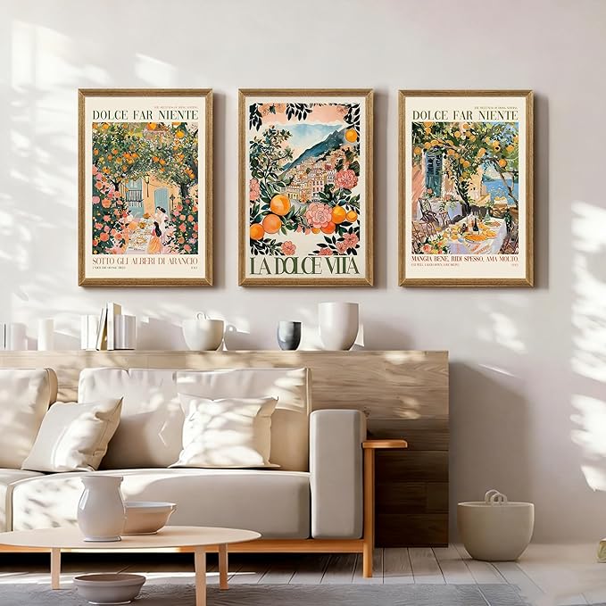 SYWENNOI 3 Pieces Wood Framed Italy Scenes Canvas Wall Art, Tuscan Wall Decor
