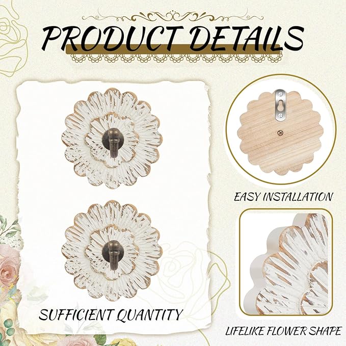 Weysat 2 Pcs Vintage Hooks for Wall Wood Farmhouse Towel Hooks Shabby Chic Wall
