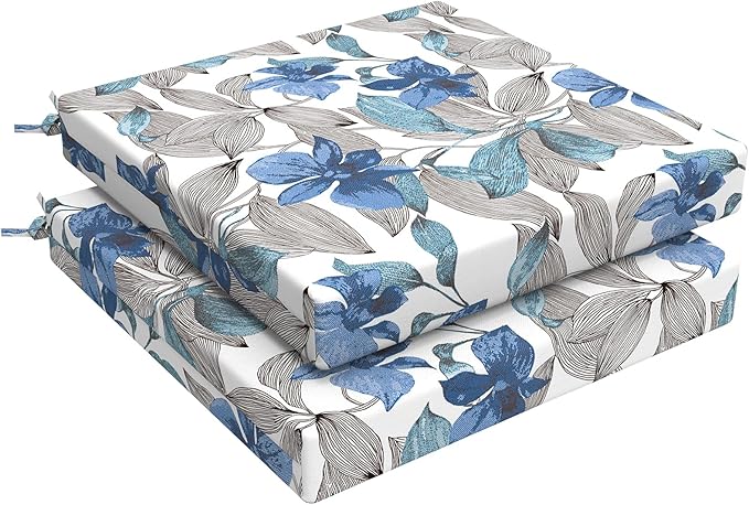 LVTXIII Outdoor Seat Cushions Set of 2 Square Chair Cushions with Ties, Patio Chair Pads for Home Office and Patio Garden Furniture Decoration 22"x22"x3", âClemens Noir Blue