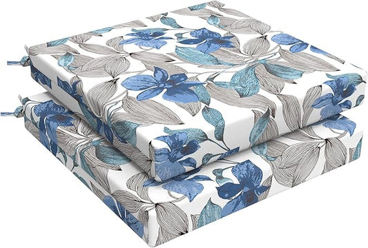 LVTXIII Outdoor Seat Cushions Set of 2 Square Chair Cushions with Ties, Patio Chair Pads for Home Office and Patio Garden Furniture Decoration 22"x22"x3", âClemens Noir Blue