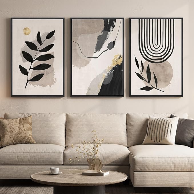 3 Piece Framed Black and White Boho Wall Art