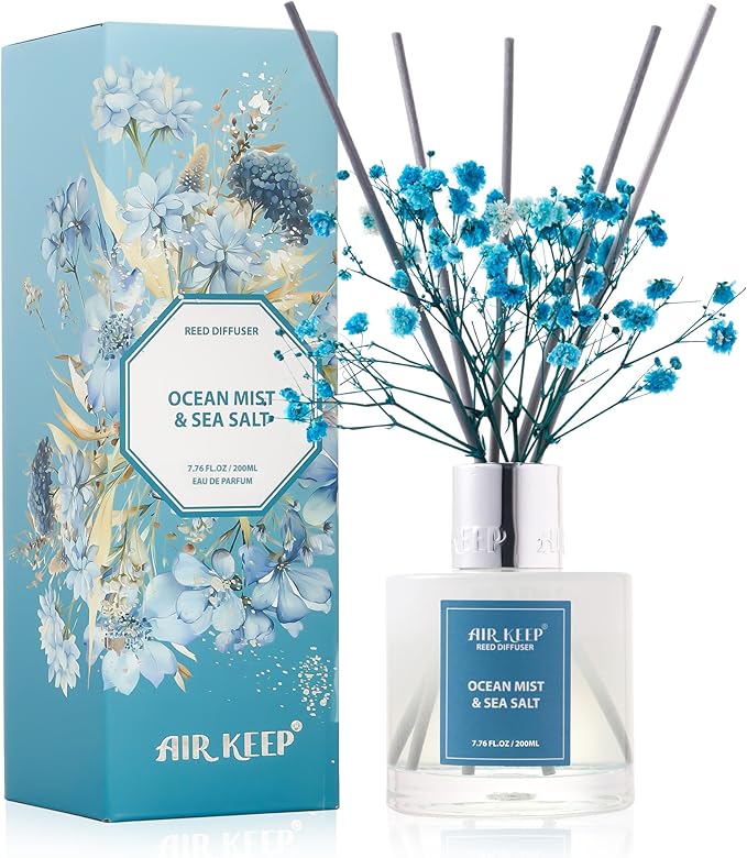 Airkeep Reed Diffuser Set/Ocean Mist&Sea Salt/6.76 fl oz(200ml)/1 Pack/Home & Office Decor Aromatherapy Diffuser Oil Gift Set