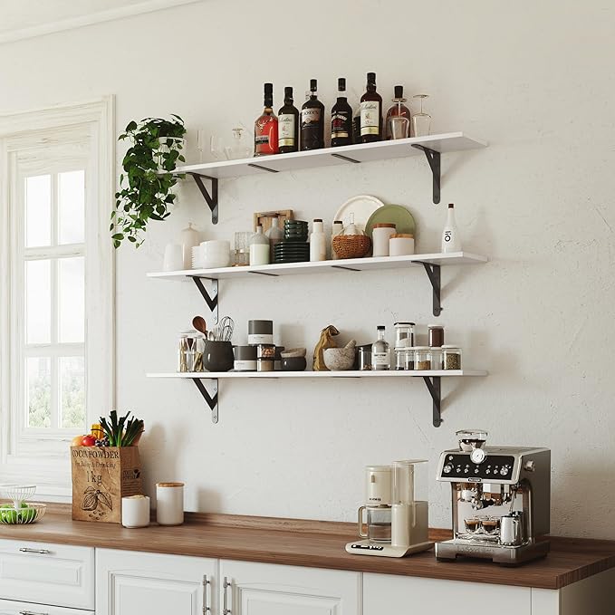 WOPITUES Floating Shelves for Wall 48″W x 8″D, Long Wall Mounted Shelves Set of