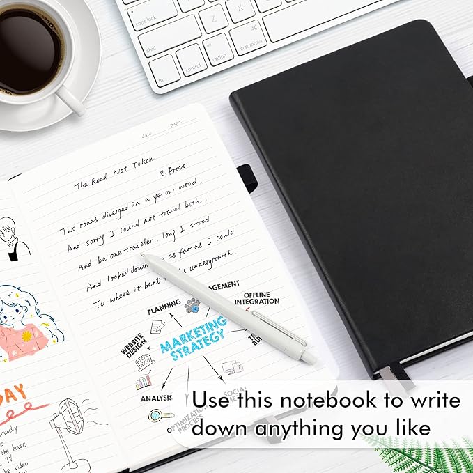 feela 3 Pack Notebooks Journals Bulk with 3 Black Pens, A5 Hardcover Notebook Classic Ruled Lined Journal Set with Pen Holder for Work Business Journaling Note Taking, 120 GSM, 5.1”x8.3”, Black