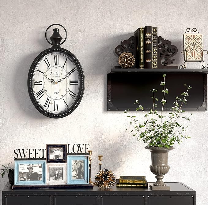 Menterry Small Retro Oval Wall Clock, Antique Old Design, Battery Operated