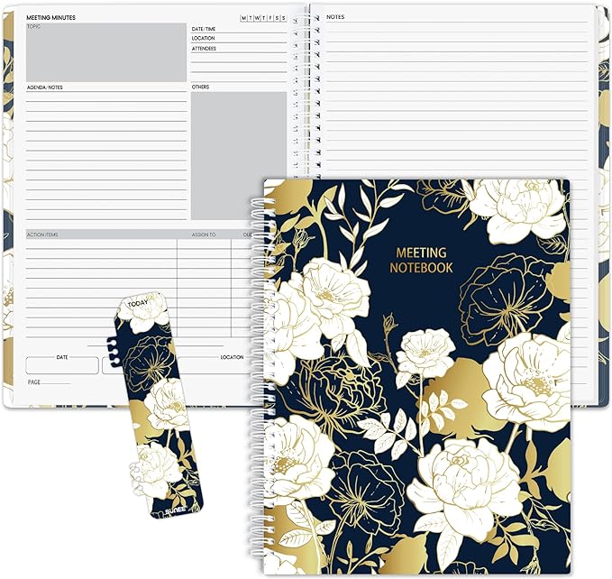 SUNEE Half Meeting Half Note - 8.5"x11" Professional Notebooks for Work - 160 Pages, A4 Size Project Planner, Spiral Meeting Agenda/Minutes Organizer for Women Men, Note Taking, Office & Business