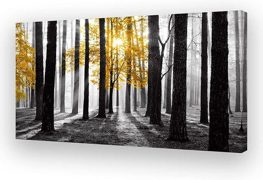 Cao Gen Decor Art S06375 Wall Art Canvas Painting Yellow Tree in Black and