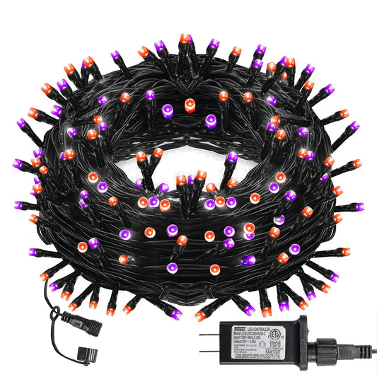 Dazzle Bright Halloween 300 LED String Lights, 100FT, 8 Lighting Modes, Orange, Model HB-300COI