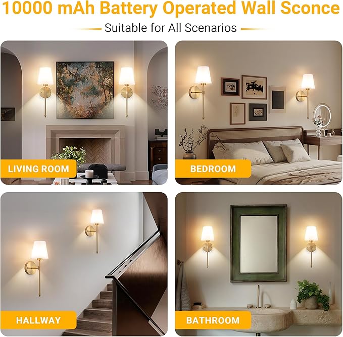 Vimhou Peel and Stick Wall Sconces, Stick On Wall Sconce Set of 2, Battery