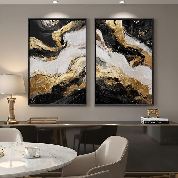 Framed Gold Abstract Wall Art Set of 2
