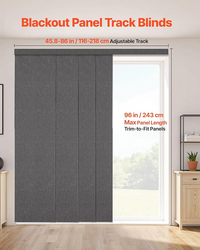 VEVOR Panel Track Blinds, Extendable Track from 45.8 in to 86 in W, Trimmable