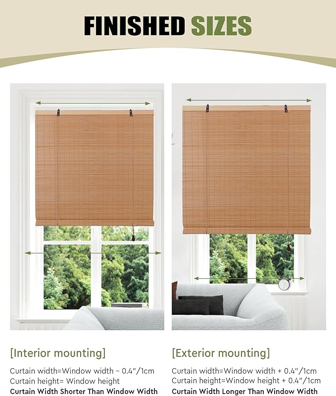 Foundgo Bamboo Shades 24" W x 64" H Light Filtering Bamboo Blinds
