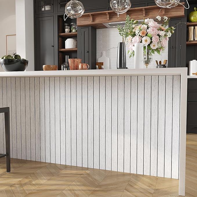 VEELIKE Whitewashed Wood Slat Wall Panels Peel and Stick Wood Wall Panel