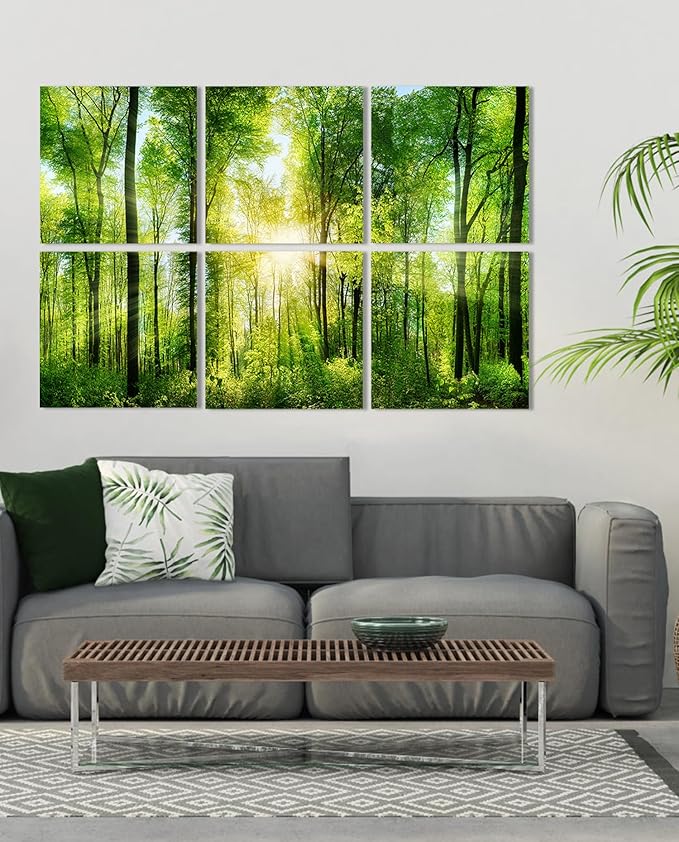 YPY Sound Proofing Panels for Walls Morning sunrise forest green trees: 6 Pack