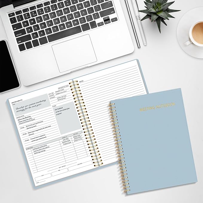 SUNEE Half Meeting Half Note - 7.5"x10" Professional Notebooks for Work - 160 Pages, B5 Size Project Planner, Spiral Meeting Agenda/Minutes Organizer for Women Men, Note Taking, Office & Business