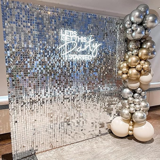 COKAOBE Silver Shimmer Wall Backdrop, Photo Backdrops