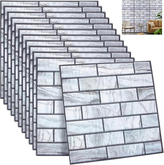 12PCS 3D Wall Panels Peel and Stick Foam Faux Brick Wall Panels, Self-Adhesive