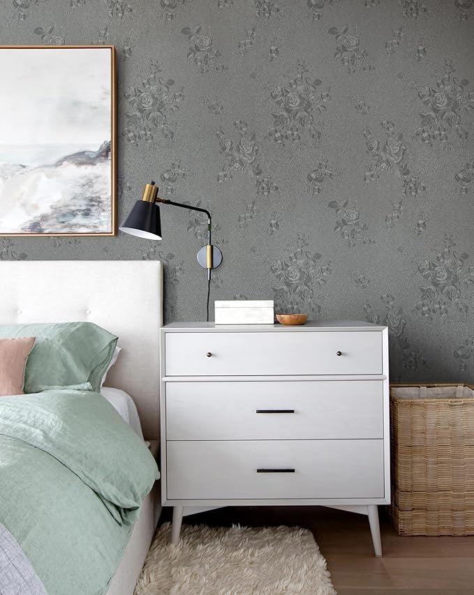 Erfoni 118"x17.7" Gray Peel and Stick Wallpaper Thicken Floral Embossed Contact