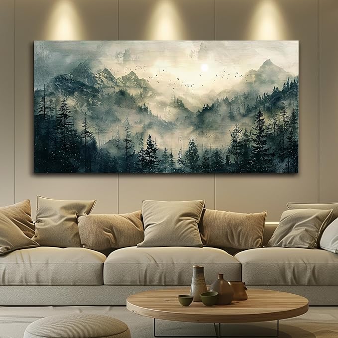 FUHAIHUA Canvas Wall Art For Living Room Framed Wall Decor For Bedroom Modern Office Wall Decoration Forest Fog Landscape Paintings Farmhouse Pictures Artwork Room Aesthetic Home Decor 20x40 In