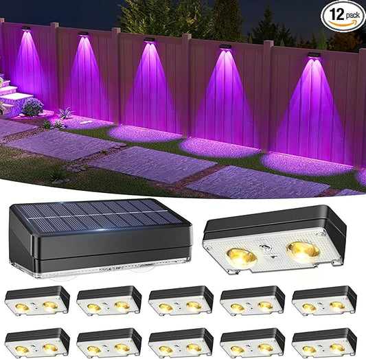 VOLISUN Solar Fence Lights Outdoor 12 Pack, 10 Colors ï¼ Color Changing Fence Lights Solar Powered, Fast Charging, IP65 Waterproof LED Solar Lights for Fence, Backyard, Garden, Railing, Deck, Patio