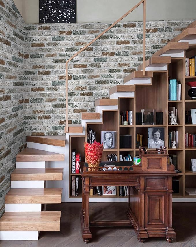 Guvana 17.3"×590" Brick Peel and Stick Wallpaper Red/Blue/Grey Brick Contact
