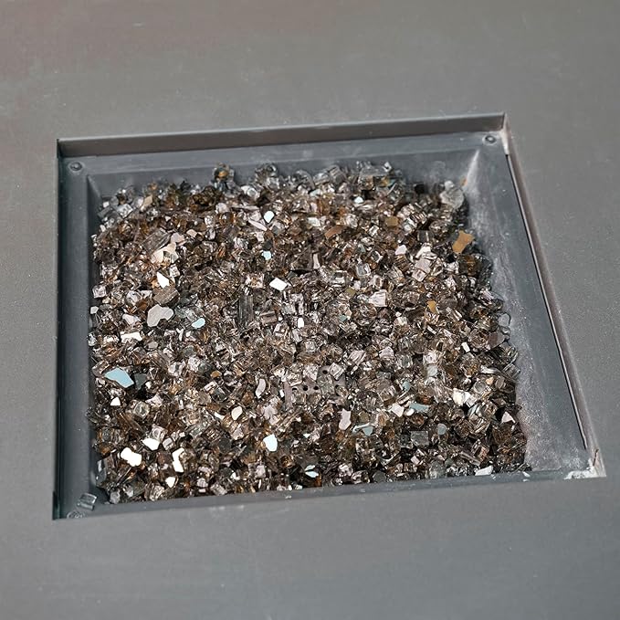 Skyflame High Luster 10-Pound Fire Glass for Fire Pit Fireplace Landscaping, 1/2-Inch Bronze Reflective Reflective