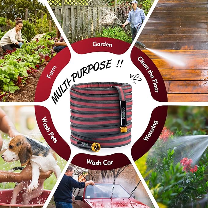 Flexible & Lightweight Garden Hose - 2026 Upgrade Non-Expanding Hose with Latex Core, Heavy-Duty & Kink-Free Design for High Pressure - Outdoor Yard, RV, Car Washing (Gray/Red, 15 FT)