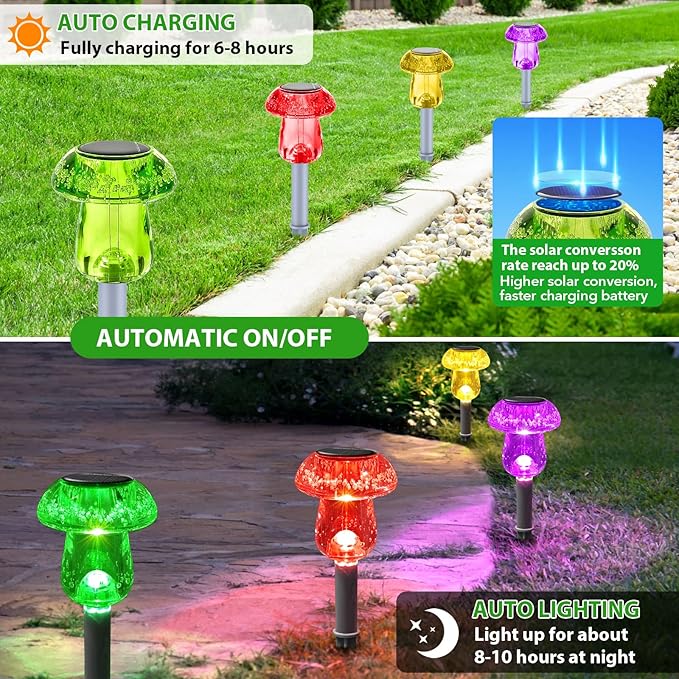 Benany Solar Lights Outdoor, 16 Pack Mushroom Lights Outside Waterproof, Solar Powered LED Lighting for Garden, Yard, Landscape, Path, Pathway, Lawn, Walkway, Driveway, Backyard Decor (Multicolor)