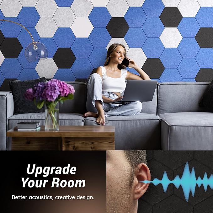 12 Pack Hexagon Acoustic Panels, TONOR 12"x 10"x 0.4" High Density Sound Proof