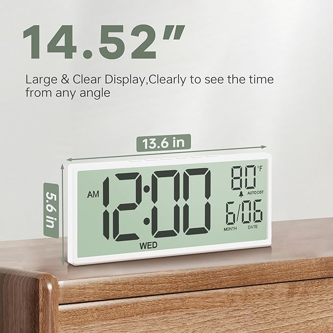 JALL 14.5" Large Digital Wall Clock Battery Operated