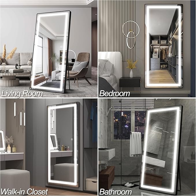 FENNIO Full Length Mirror with Lights, Free Standing Lighted Floor Mirror
