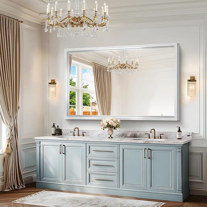 60"x40" Brushed Silver Bathroom Mirror, Large Rectangular Mirror