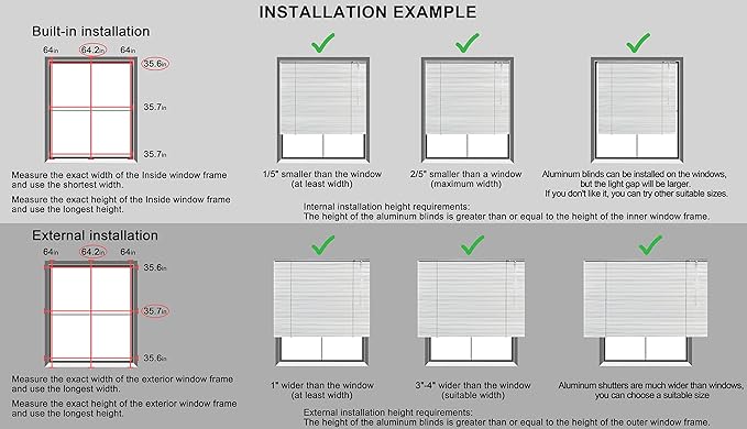 YIIBAII Mini Blinds Suitable for 37" W x 64" H Windows 1" Aluminum Horizontal