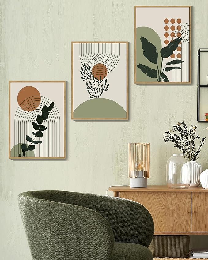 PHOPAGO Boho Plant Wall Art Green Botanical Bohemain Framed Wall Printing