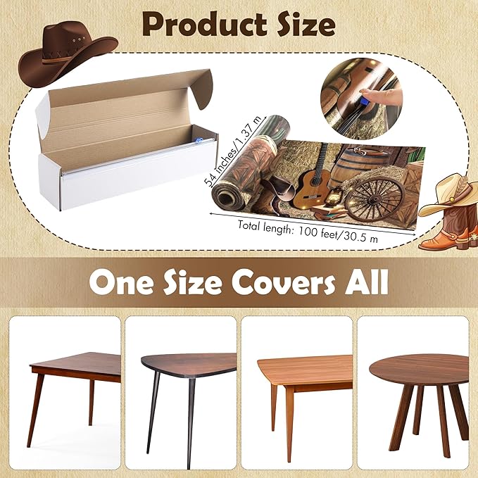 Kochorie 54 Inch X 100 Feet Western Party Tablecloth Roll, Disposable Western