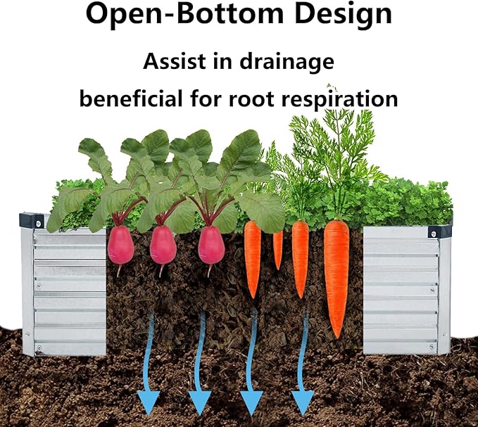Meberam 2 Pack 12x2x1FT Galvanized Raised Garden Beds Kit Outdoor Metal Gardening Planter Box for Vegetable Elevated Flower Herbs,Silver