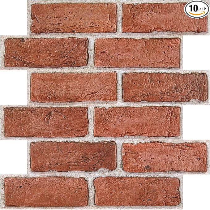 COMSTICKC 3D Red Faux Brick Wall Panel Peel and Stick, Not Real Tile, Small
