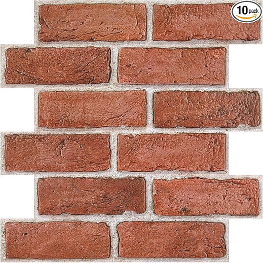 COMSTICKC 3D Red Faux Brick Wall Panel Peel and Stick, Not Real Tile, Small