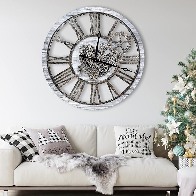 The B-Style Large Wall Clock 24 inch Moving Gear Wall Clock Oversized Vintage