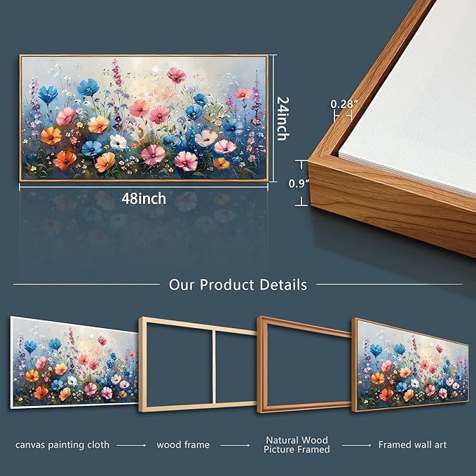 QIYILEXWART Large Wall Art For Living Room Canvas Wall Decor For Bedroom Watercolour Painting Office Decoration Colorful Flowers Wall Picture Artwork Ready To Hang Home Decor Wood Framed