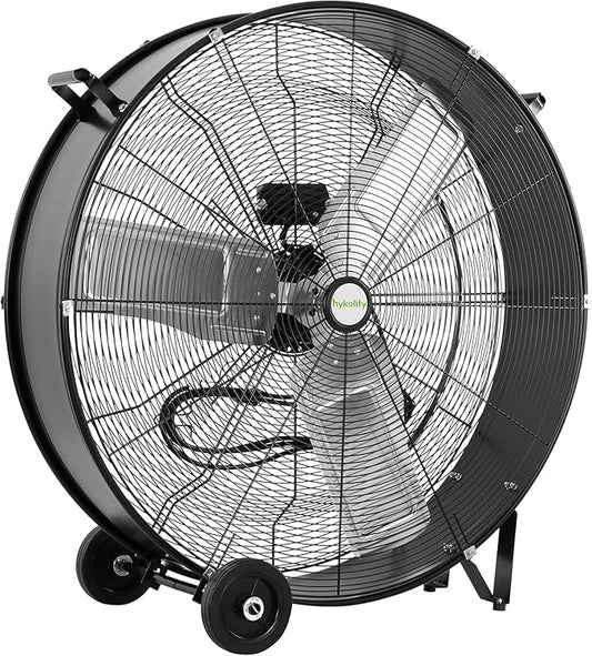 hykolity 34" High Velocity Industrial Drum Fan with 2 Speeds, 15000 CFM Heavy Duty Shop Fan with Casters & Handle for Warehouse, Factory Workshop and Garage Use