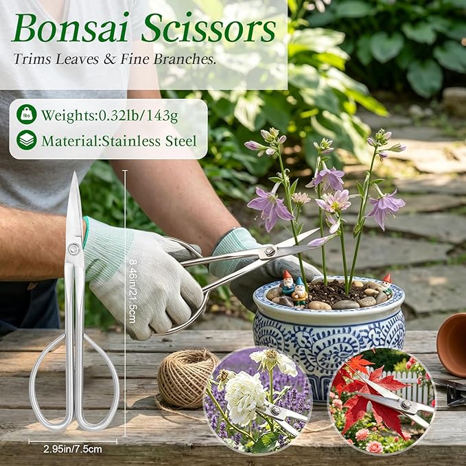 4 Piece Bonsai Tools Set, Bonsai Tree Tools, Knob Cutter, Concave Cutter, Plant Care and Root Hook, Gardening Trimming Care Kit with Storage Bag