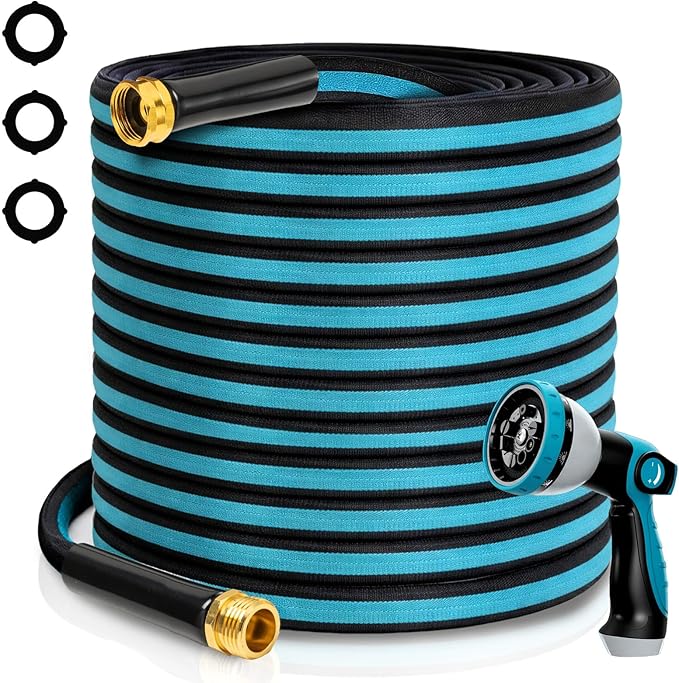 75FT Non-Expandable Garden Hose, Flexible Water Hose with Spray Nozzle, Kink-Resistant, Leakproof 3/4" Brass Connectors, Lightweight & Portable Water Pipe for Yard, Lawn Outdoor