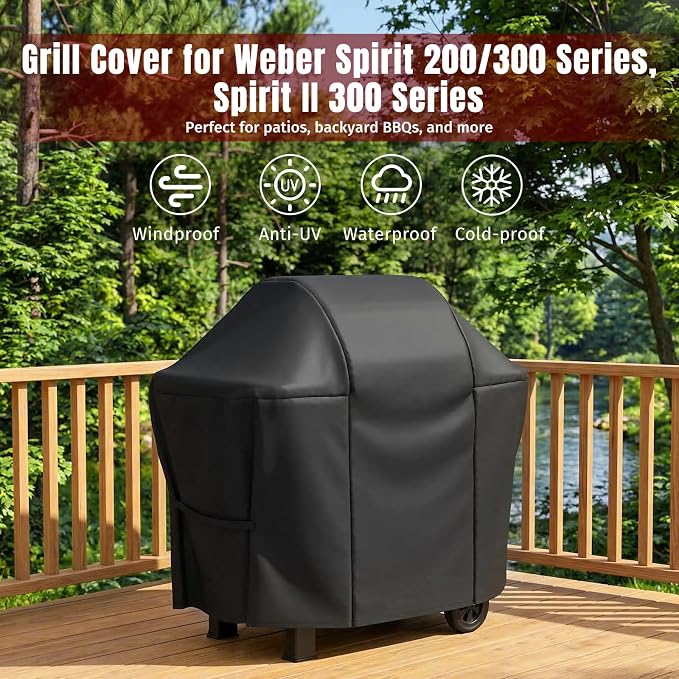 SHINESTAR 52 Inch Grill Cover for Weber Spirit 200/300 Series, Spirit 2 & II, Heavy Duty Oxford Fabric BBQ Cover Waterproof UV Protection, Windproof with Adjustable Magic Tape Straps