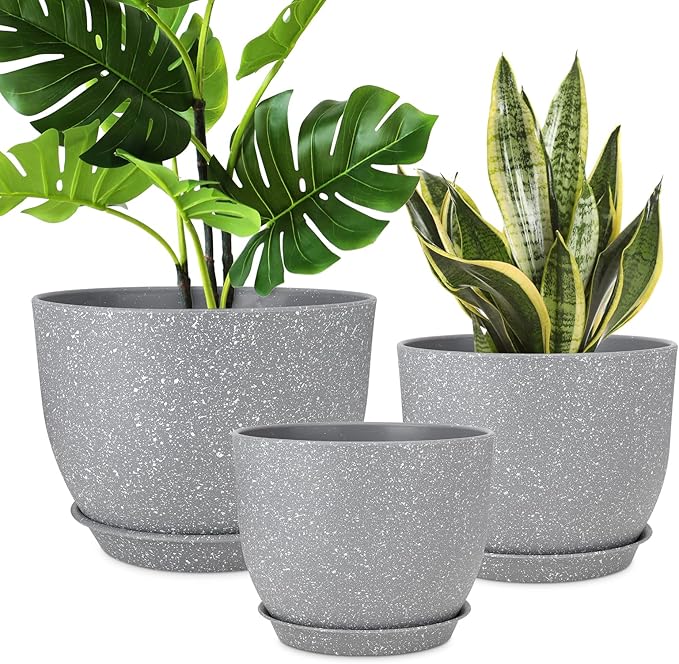 Plant Pots 12/10/9 inch Set of 3, Flower Pots with Multi Mesh Drainage Holes, Large Planters for Indoor Outdoor Garden Plants and Flowers. (Gray)