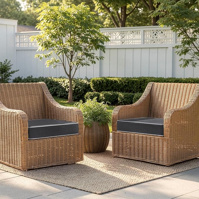 MIULEE Grey Outdoor Chair Cushions Set of 2, 18.5x16x3 Inch Waterproof Patio Seat Cushions for Outdoor Furniture Couch Sofa, 3 Year Color Fastness High Density Foam with Adjustable Ties
