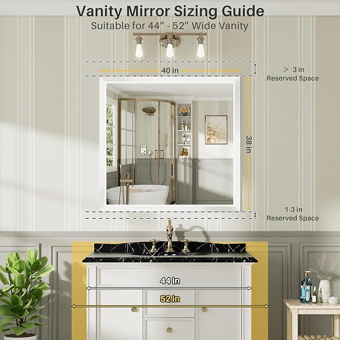 40x38 Inch White Bathroom Mirror